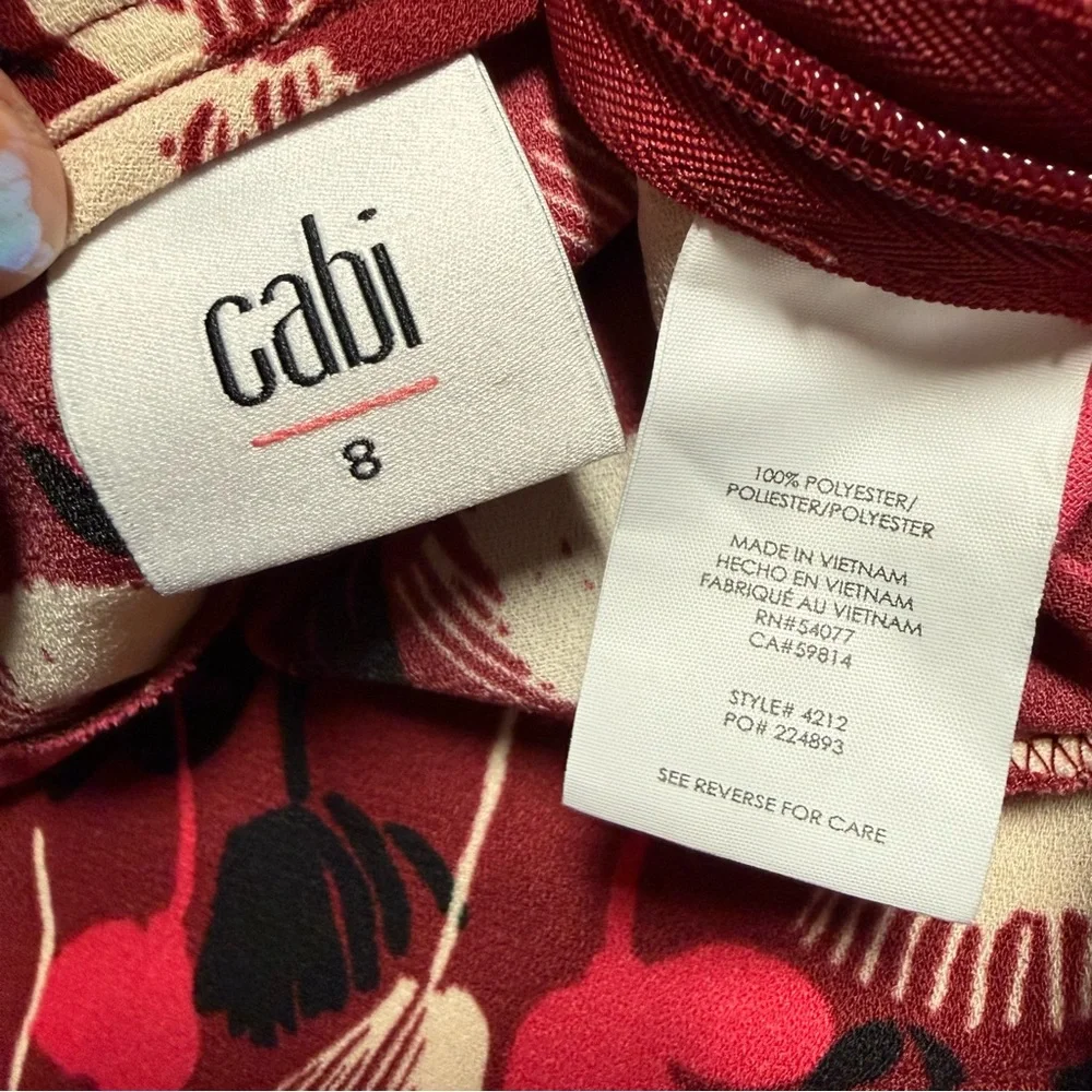 Cabi 4212 Corsage Floral Midi Skirt Size 8 Wine Blossom Print